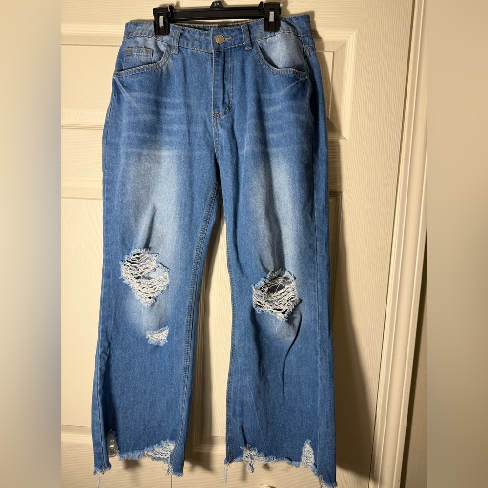 Melarey Women’s Wide Leg Distressed Denim‎ Jeans